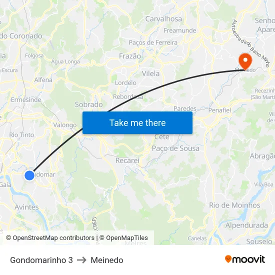 Gondomarinho 3 to Meinedo map