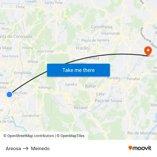 Areosa to Meinedo map