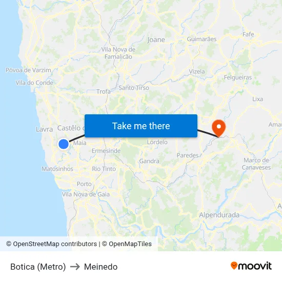 Botica (Metro) to Meinedo map