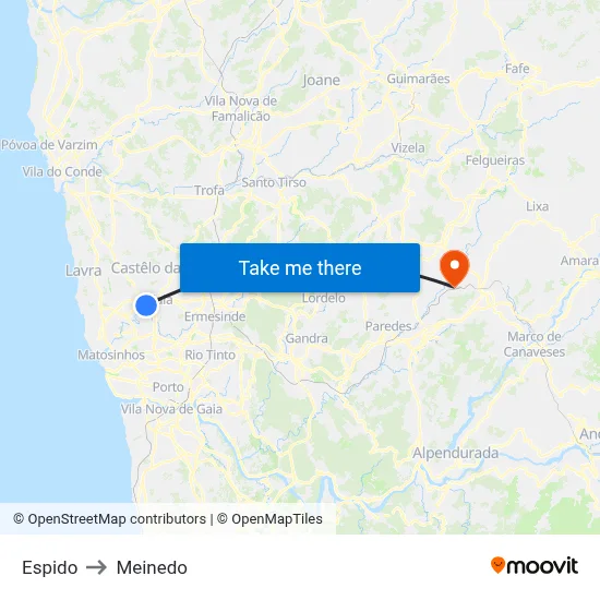 Espido to Meinedo map