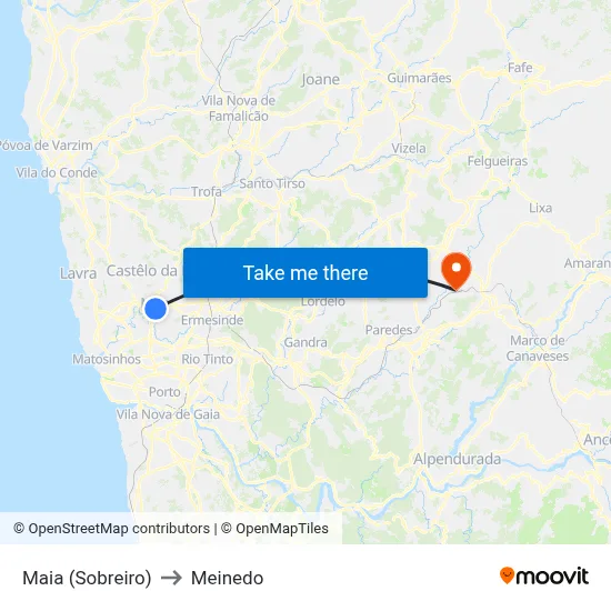Maia (Sobreiro) to Meinedo map