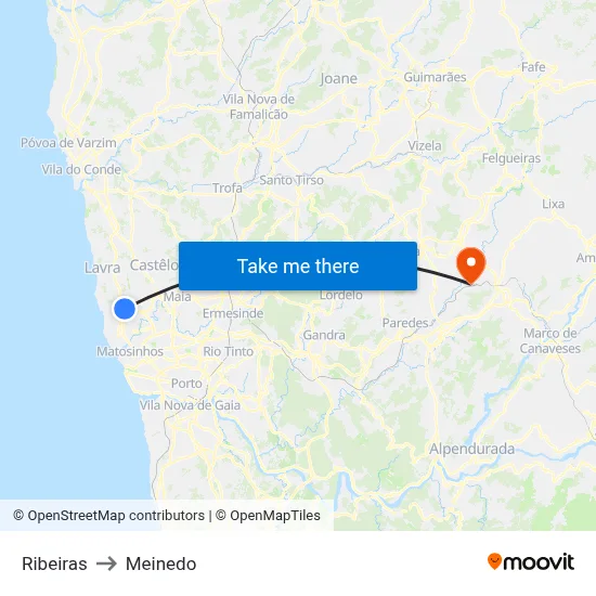 Ribeiras to Meinedo map