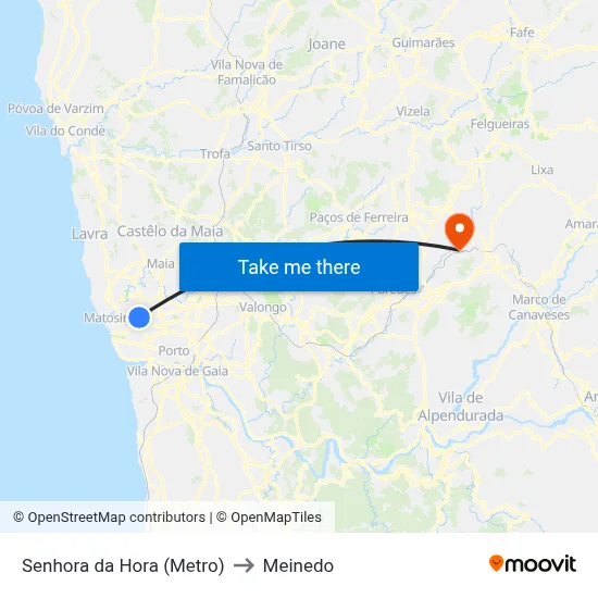 Senhora da Hora (Metro) to Meinedo map