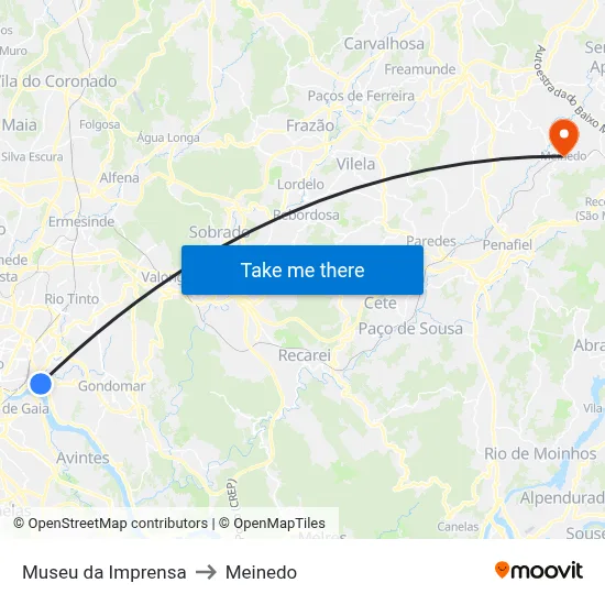 Museu da Imprensa to Meinedo map