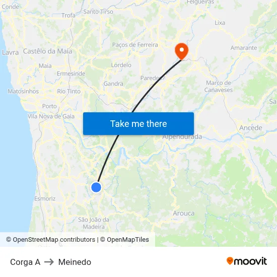 Corga A to Meinedo map