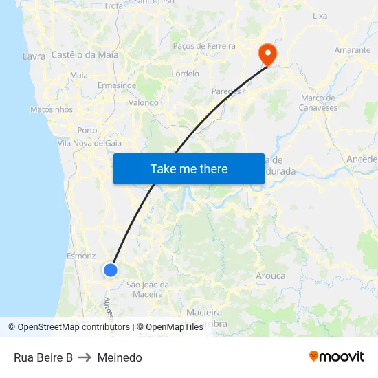 Rua Beire B to Meinedo map