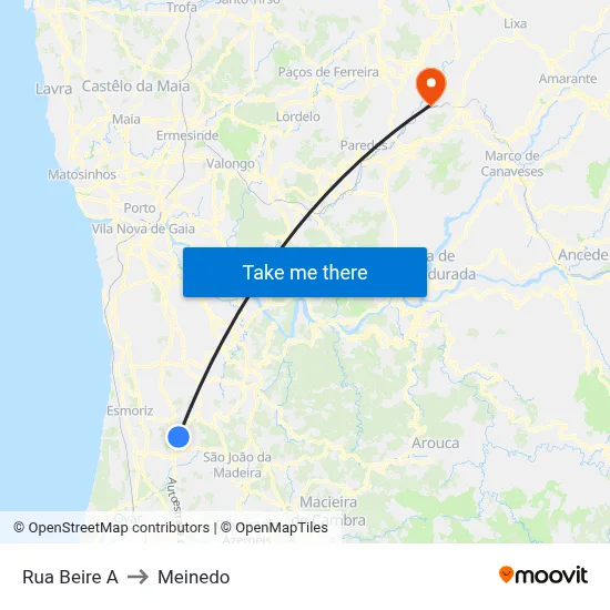 Rua Beire A to Meinedo map