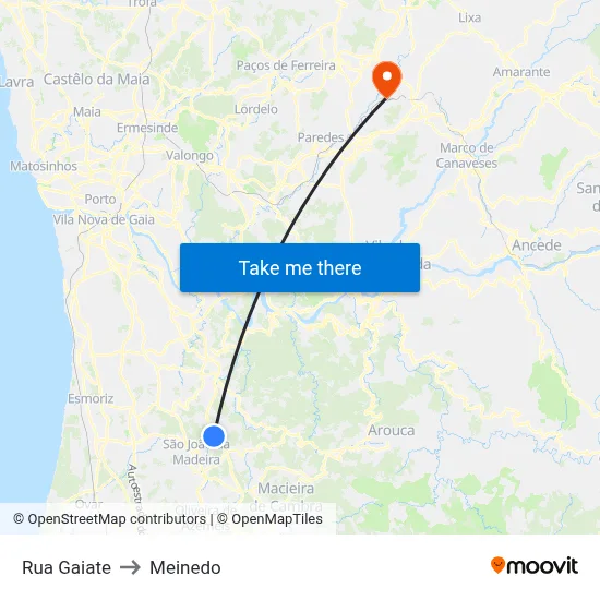 Rua Gaiate to Meinedo map
