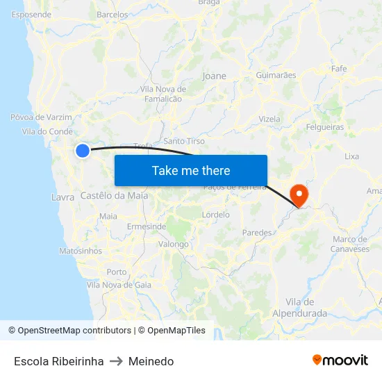 Escola Ribeirinha to Meinedo map