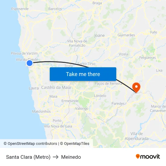 Santa Clara (Metro) to Meinedo map
