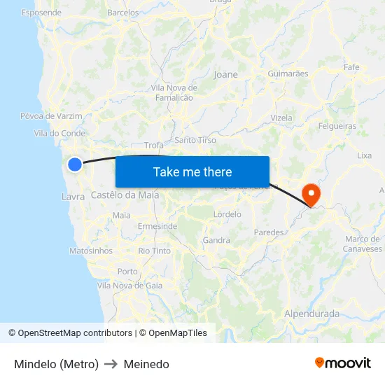 Mindelo (Metro) to Meinedo map