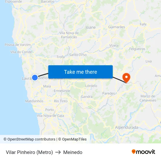 Vilar Pinheiro (Metro) to Meinedo map