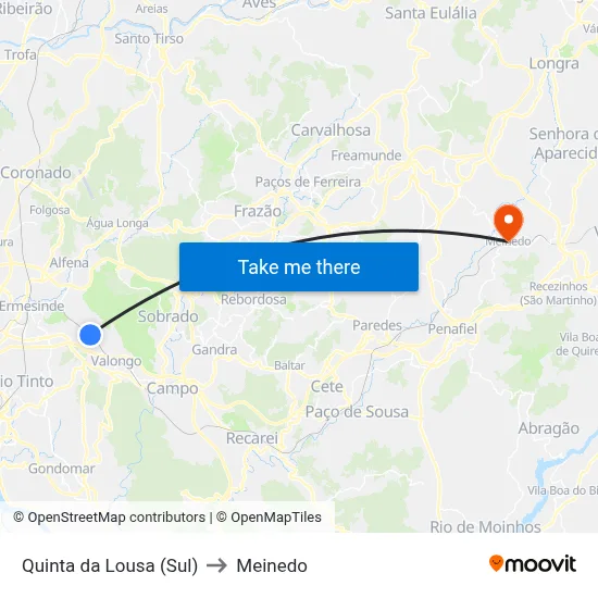 Quinta da Lousa (Sul) to Meinedo map