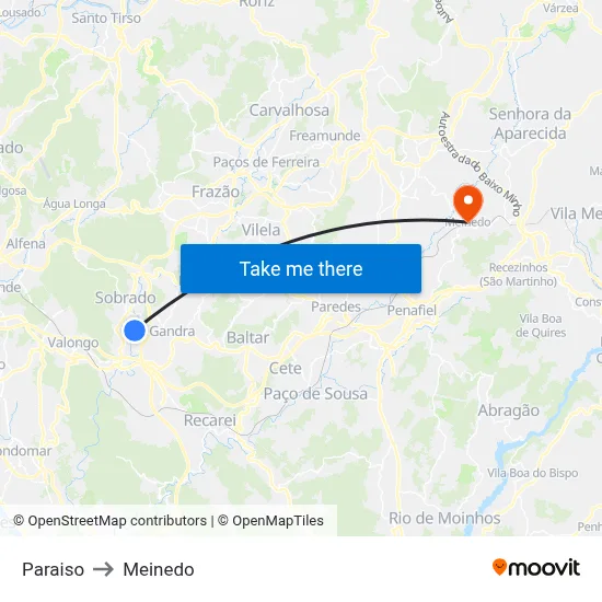 Paraiso to Meinedo map