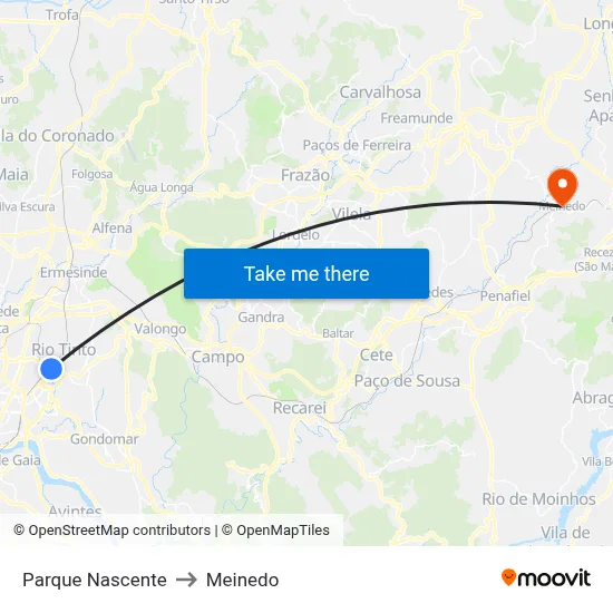 Parque Nascente to Meinedo map