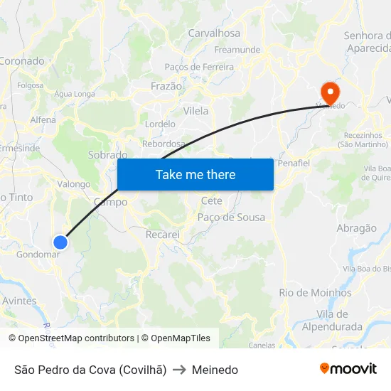 São Pedro da Cova (Covilhã) to Meinedo map
