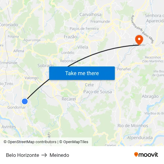 Belo Horizonte to Meinedo map