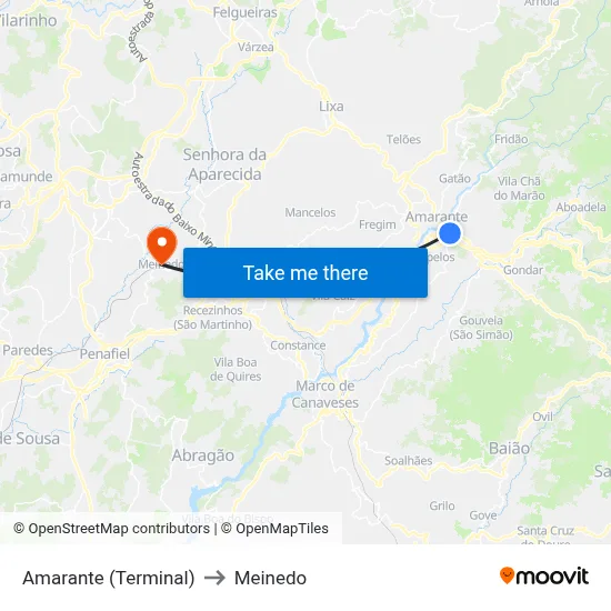 Amarante (Terminal) to Meinedo map