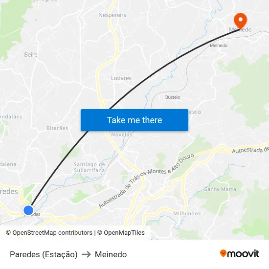Paredes (Estação) to Meinedo map