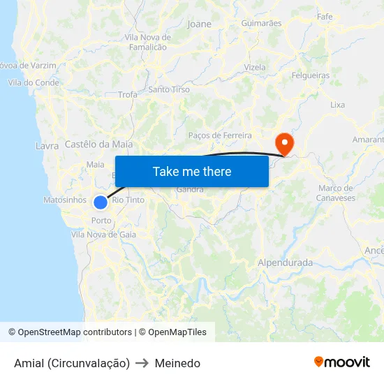 Amial (Circunvalação) to Meinedo map