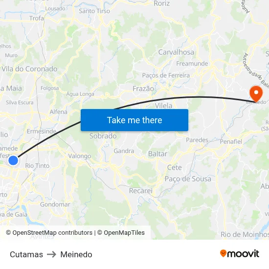 Cutamas to Meinedo map