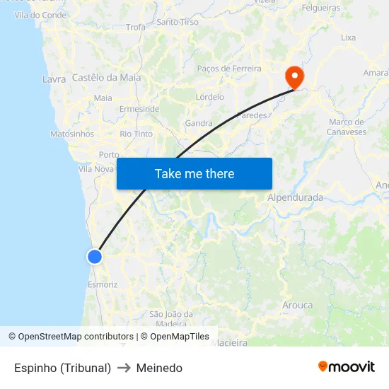 Espinho (Tribunal) to Meinedo map
