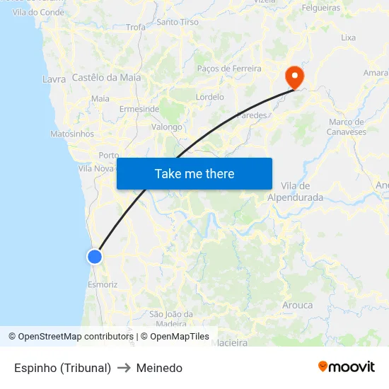 Espinho (Tribunal) to Meinedo map