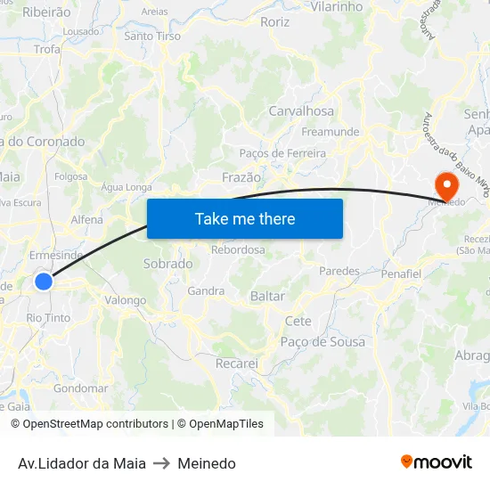 Av.Lidador da Maia to Meinedo map