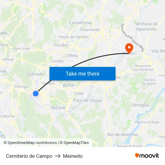 Cemitério de Campo to Meinedo map
