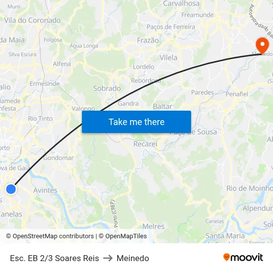 Esc. EB 2/3 Soares Reis to Meinedo map