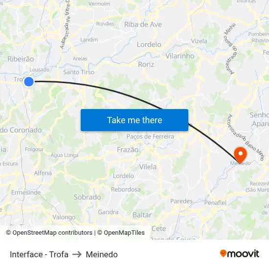 Interface - Trofa to Meinedo map