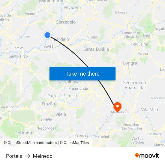 Portela to Meinedo map