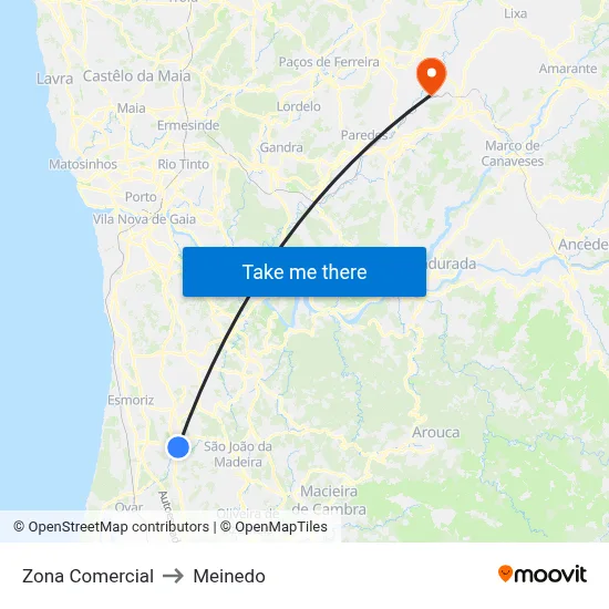 Zona Comercial to Meinedo map