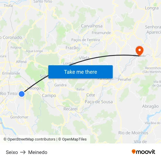 Seixo to Meinedo map