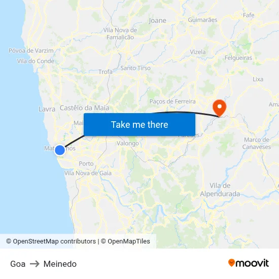 Goa to Meinedo map