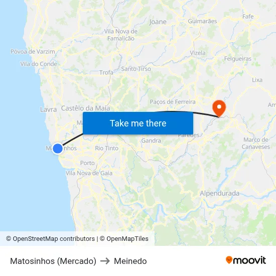 Matosinhos (Mercado) to Meinedo map