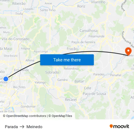 Parada to Meinedo map