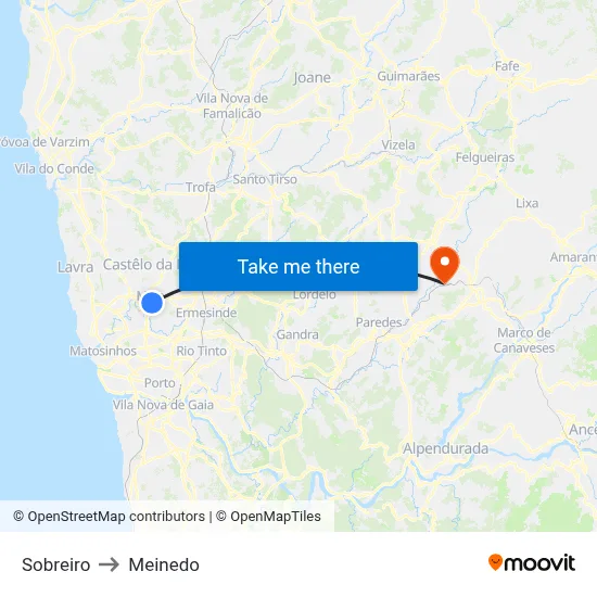 Sobreiro to Meinedo map