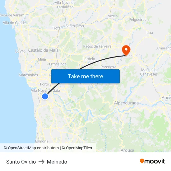 Santo Ovídio to Meinedo map