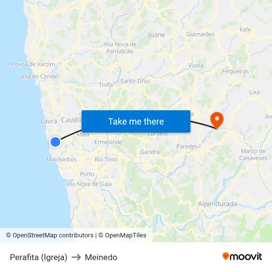 Perafita (Igreja) to Meinedo map