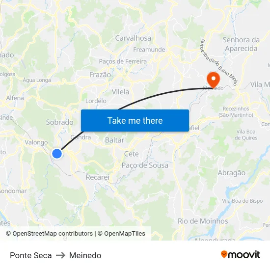 Ponte Seca to Meinedo map