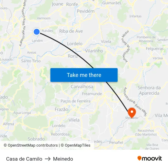 Casa de Camilo to Meinedo map