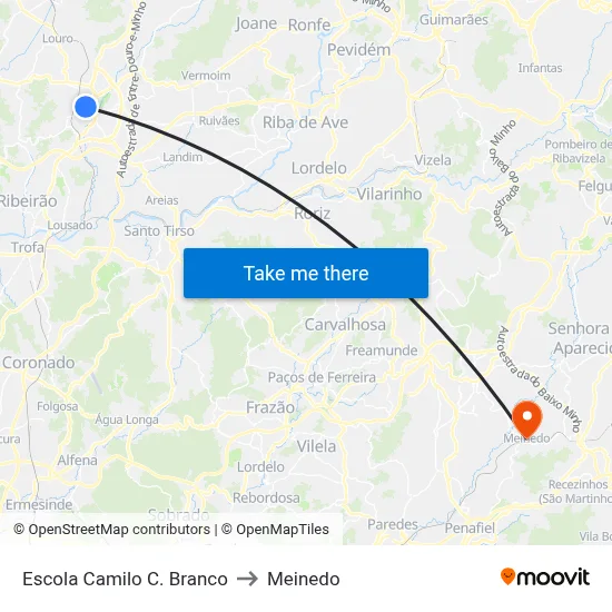 Escola Camilo C. Branco to Meinedo map