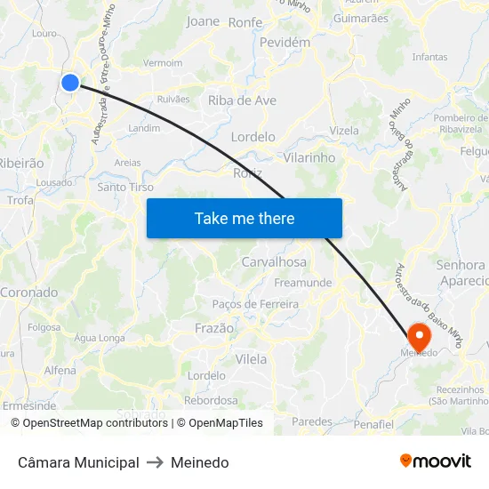 Câmara Municipal to Meinedo map