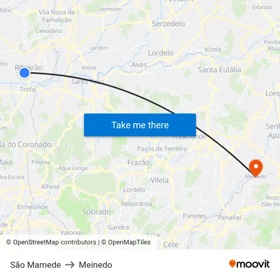 São Mamede to Meinedo map