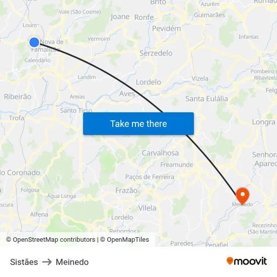 Sistães to Meinedo map