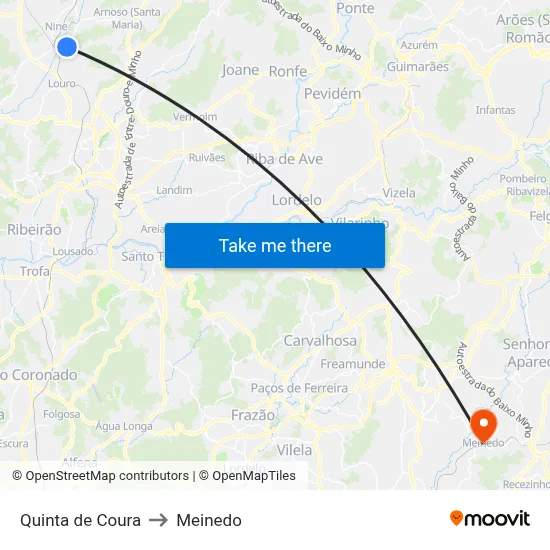 Quinta de Coura to Meinedo map