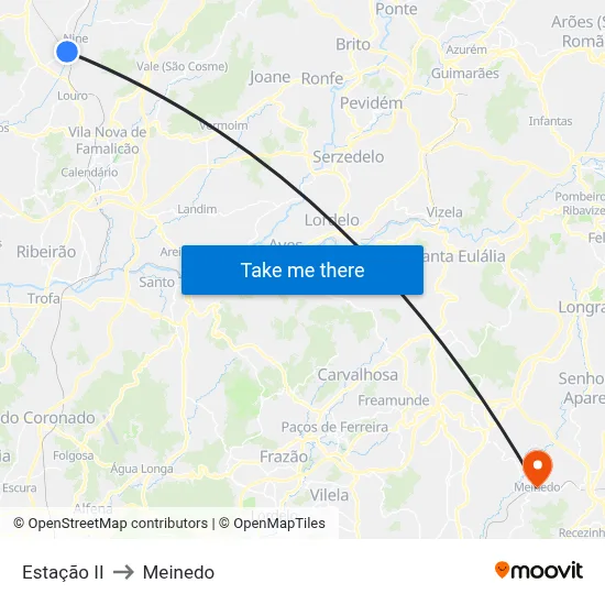 Estação II to Meinedo map