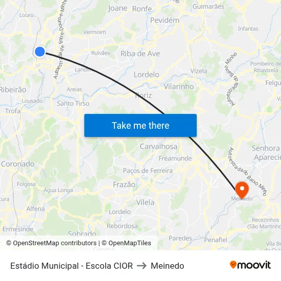 Estádio Municipal - Escola CIOR to Meinedo map