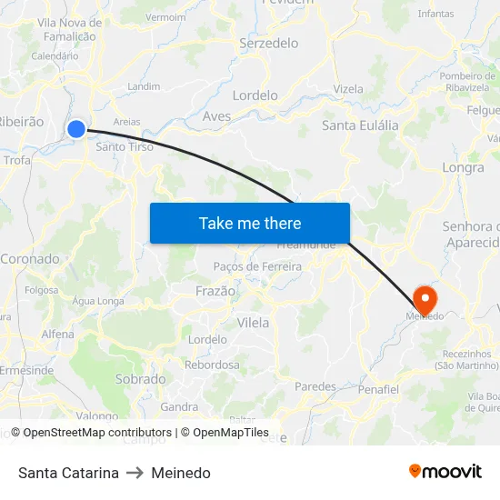 Santa Catarina to Meinedo map